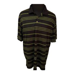 Reebok Mens XXL Black Green Stripe Short Sleeve 3 Buttons Pullover Polo Shirt